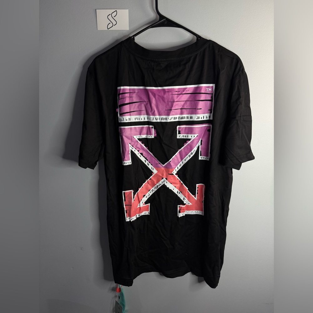 Off-White Black Tee with Pink and Red Arrows